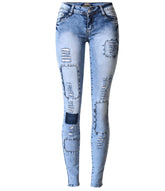 SUMMER Style LOW-WAIST Sky Blue Patchwork SKINNY Pencil Jeans - Swefashionstore