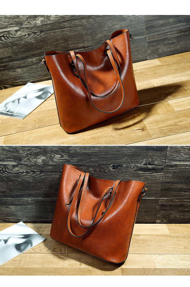 Simple Oil Wax Leather Messenger Shoulder Bags Women&