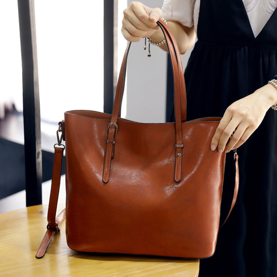 Simple Oil Wax Leather Messenger Shoulder Bags Women&