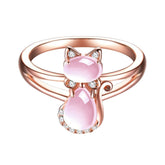 Rose Gold Plated Crystal Cute Animal Cat Ring Hibiscus Stone Crystal Diamond Ring Women Party Jewelry For Pet Lovers - Swefashionstore