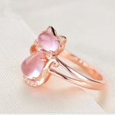 Rose Gold Plated Crystal Cute Animal Cat Ring Hibiscus Stone Crystal Diamond Ring Women Party Jewelry For Pet Lovers - Swefashionstore