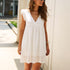 Summer V-neck Cotton Short Skirt Solid Color Dress - Swefashionstore