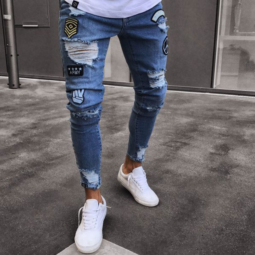 Knee hole Denim zipper feet Jeans - Swefashionstore