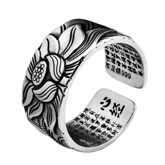Buddhism Jewelry Heart Sutra Lotus Ring - Swefashionstore