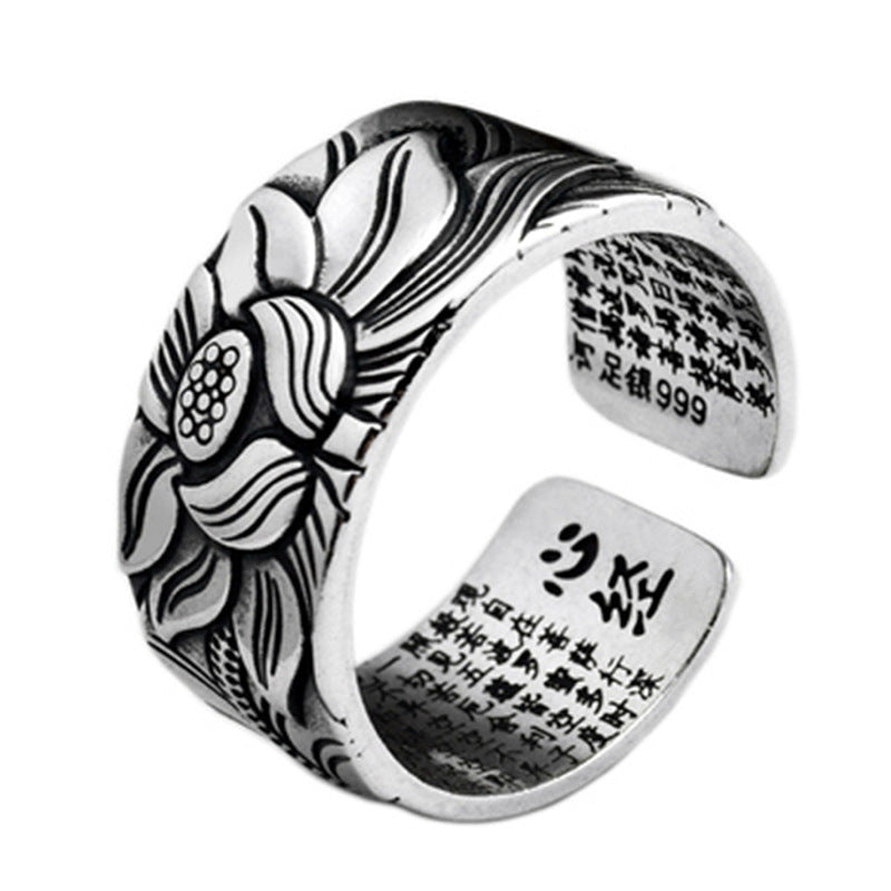 Buddhism Jewelry Heart Sutra Lotus Ring - Swefashionstore