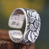 Buddhism Jewelry Heart Sutra Lotus Ring - Swefashionstore