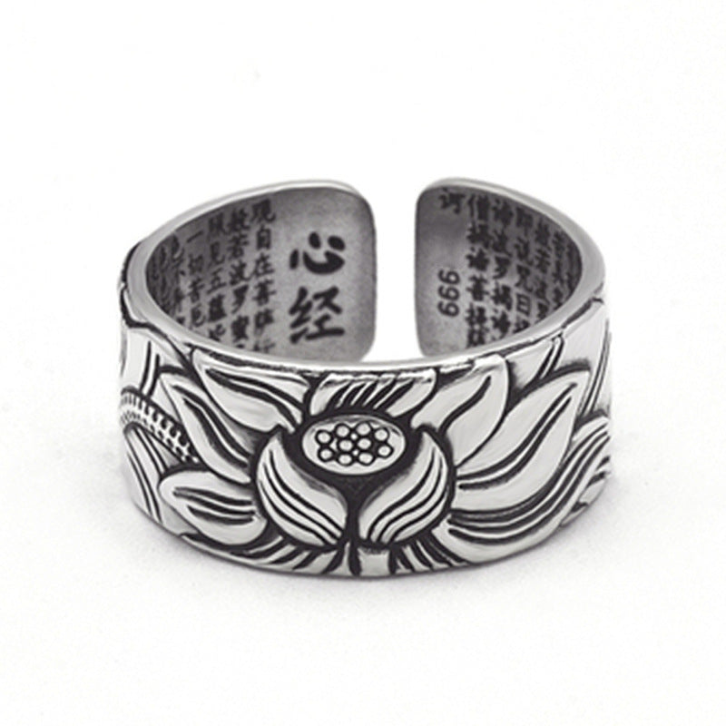 Buddhism Jewelry Heart Sutra Lotus Ring - Swefashionstore