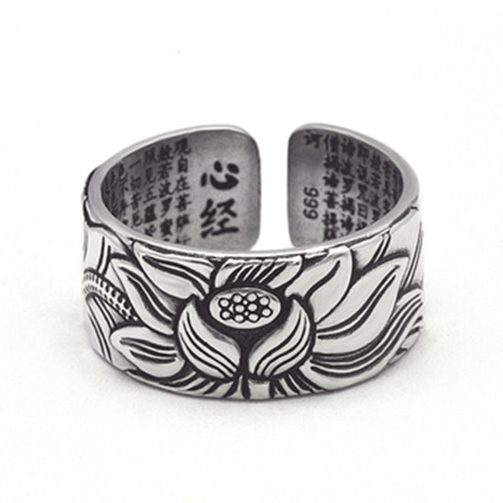 Buddhism Jewelry Heart Sutra Lotus Ring - Swefashionstore