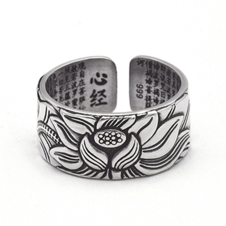 Buddhism Jewelry Heart Sutra Lotus Ring - Swefashionstore