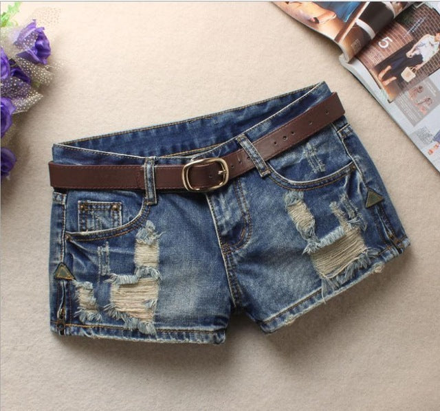 New Women Denim Shorts Mini Rivet Holes Jeans Low Waist - Swefashionstore