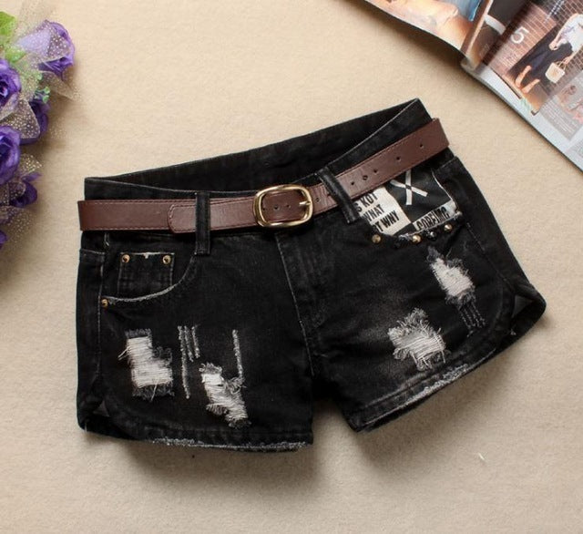 New Women Denim Shorts Mini Rivet Holes Jeans Low Waist