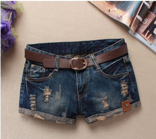 New Women Denim Shorts Mini Rivet Holes Jeans Low Waist