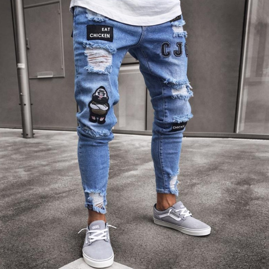 Knee hole Denim zipper feet Jeans - Swefashionstore