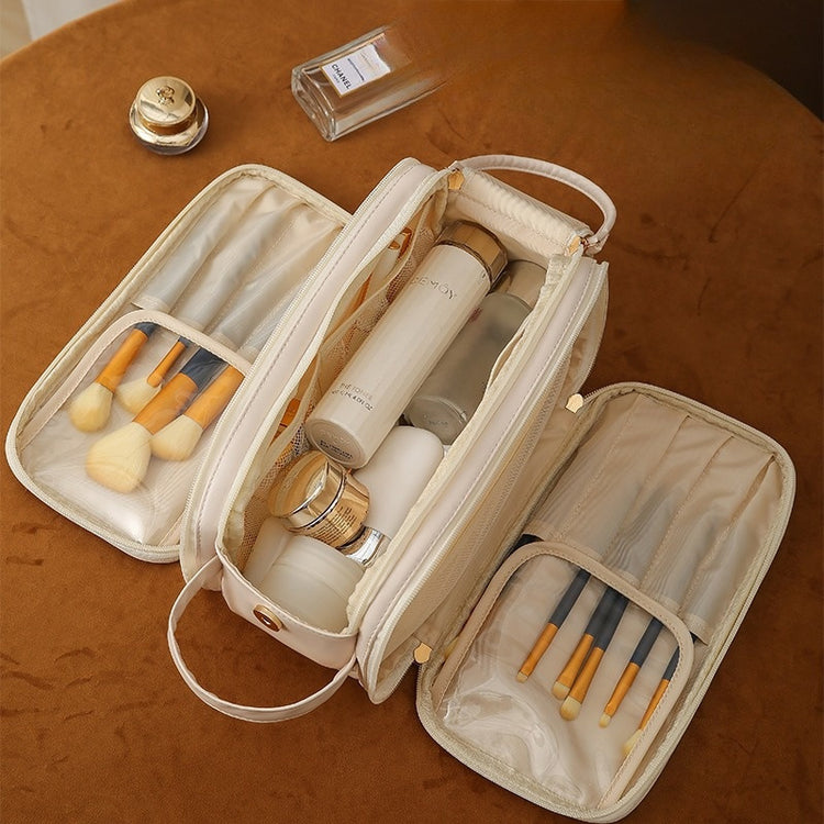 Three-layer Double Zipper U-shaped Design Cosmetic Bag Fashion High Capacity Make Up Bags Portable Pu Leather Storage Bag For Skin Care Products - Swefashionstore