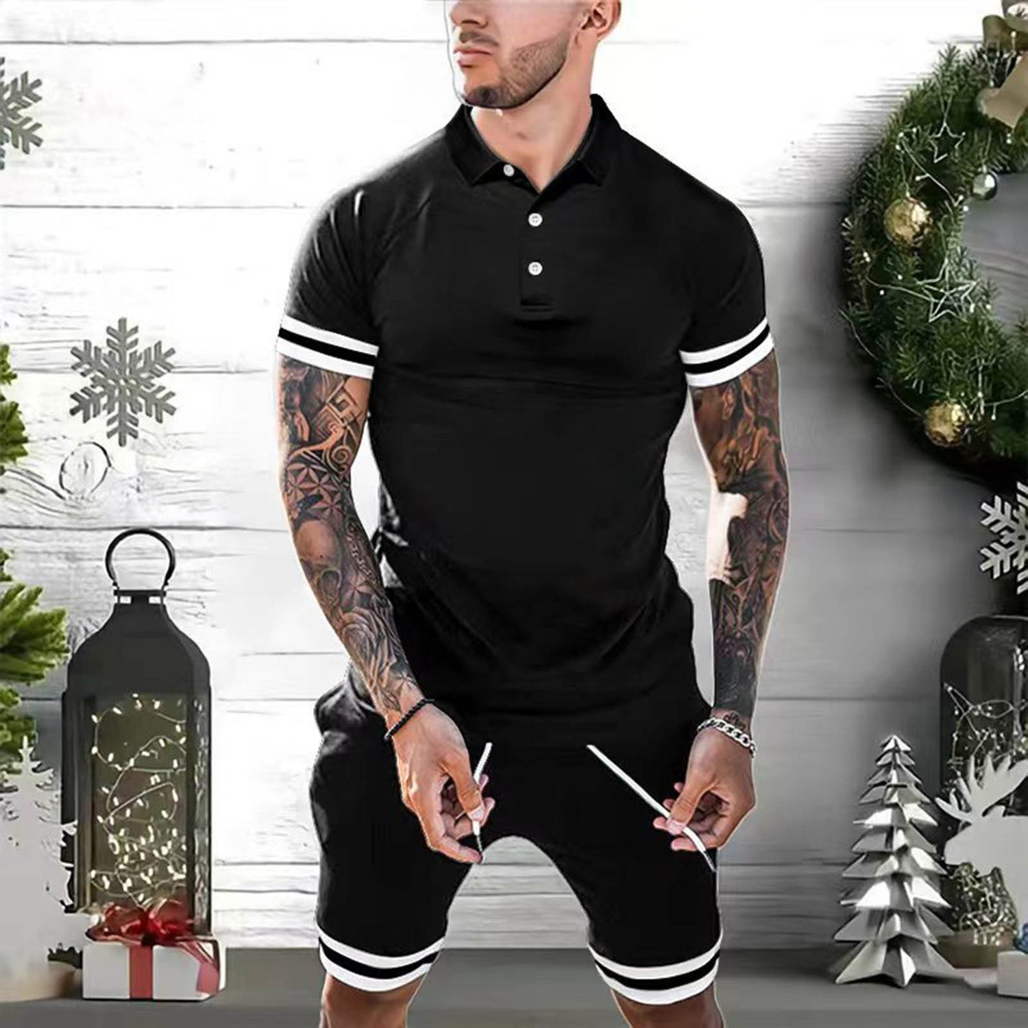 Mens Short Sets 2 Piece Outfits Polo Shirt - Swefashionstore