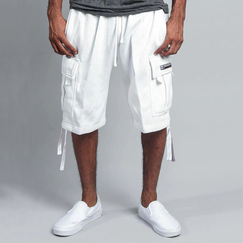 Men's CASUAL Five-point OVERALLS Multi-pocket Loose Straight Shorts