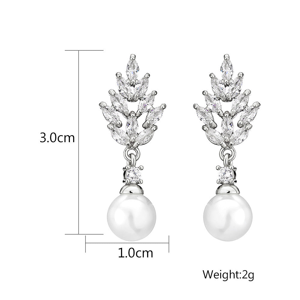 Stylish And Simple Personality Micro Inlaid Zircon Pearl Earrings - Swefashionstore