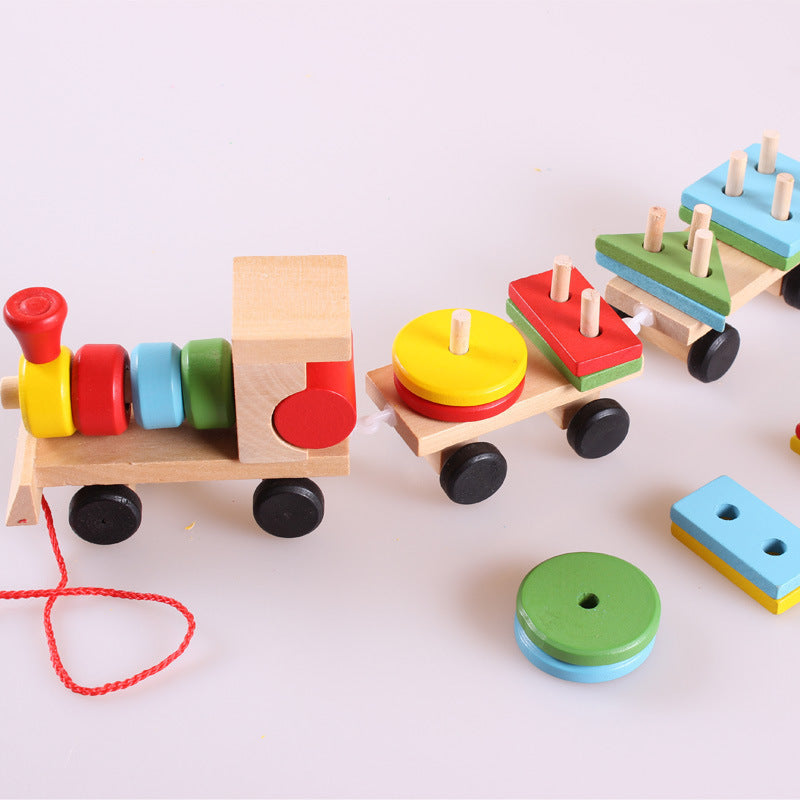 WOODEN Train Three-section TRACTOR Puzzle Educational Toys