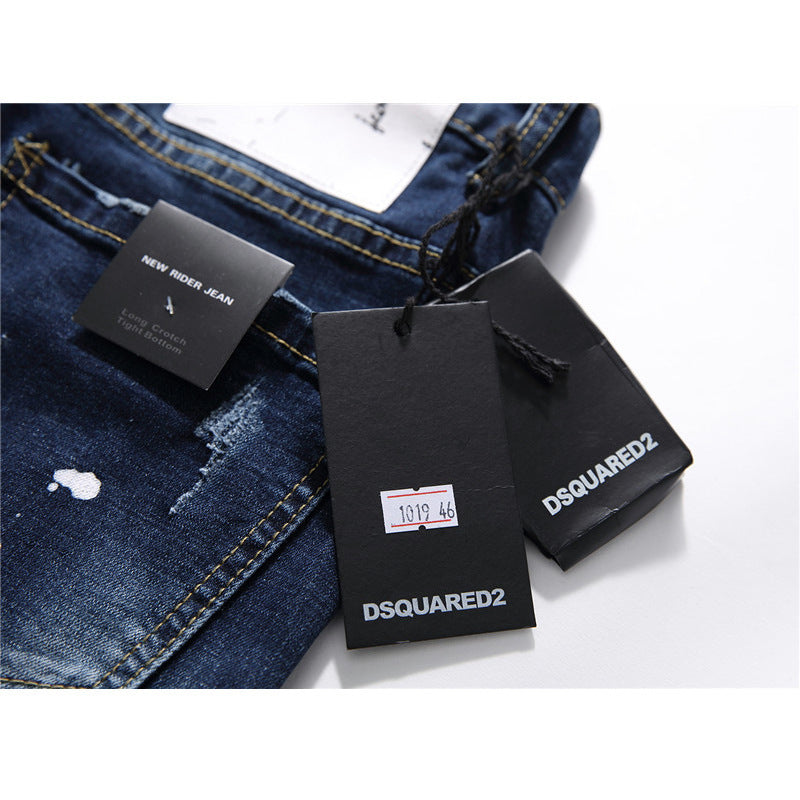 DENIM jeans famous D2 zipper blue hole Pencil Pants - Swefashionstore