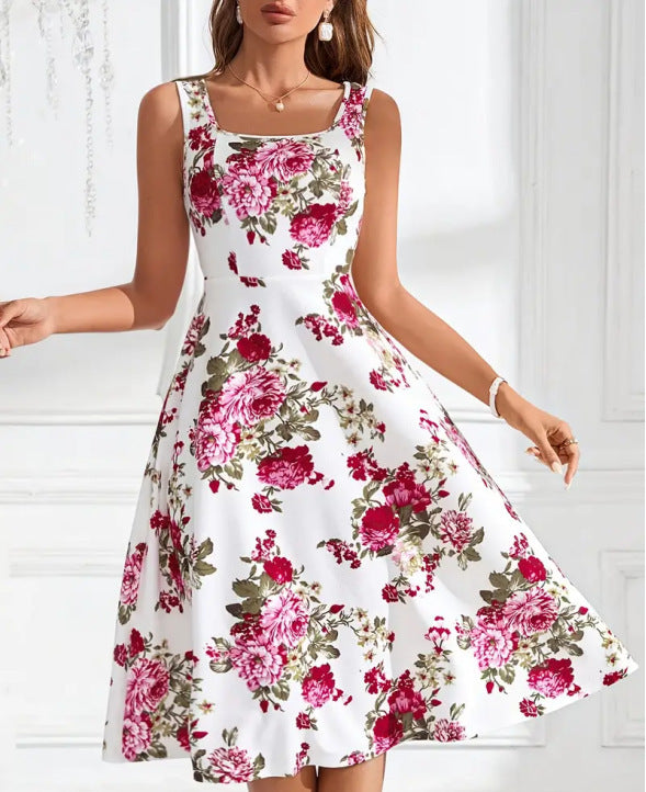 SLIM-FIT Suspender Dress Fashionable Flower Print - Swefashionstore