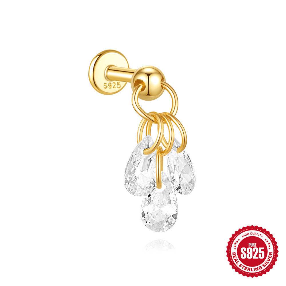 S925 Sterling Silver Moon Diamond Embedded Star Ear Rings - Swefashionstore