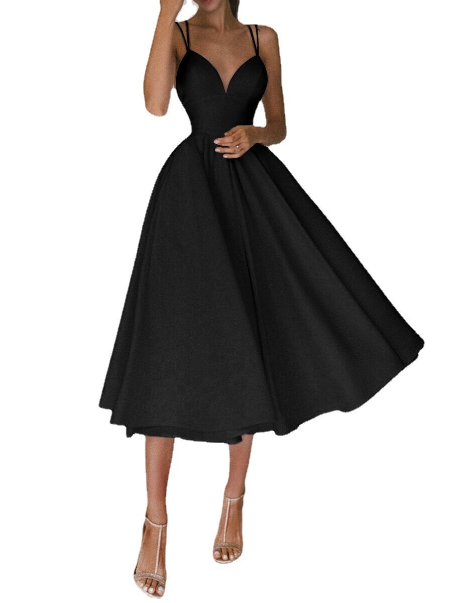 New Design V-neck Suspender Summer Fashion A-Line Long Dresses