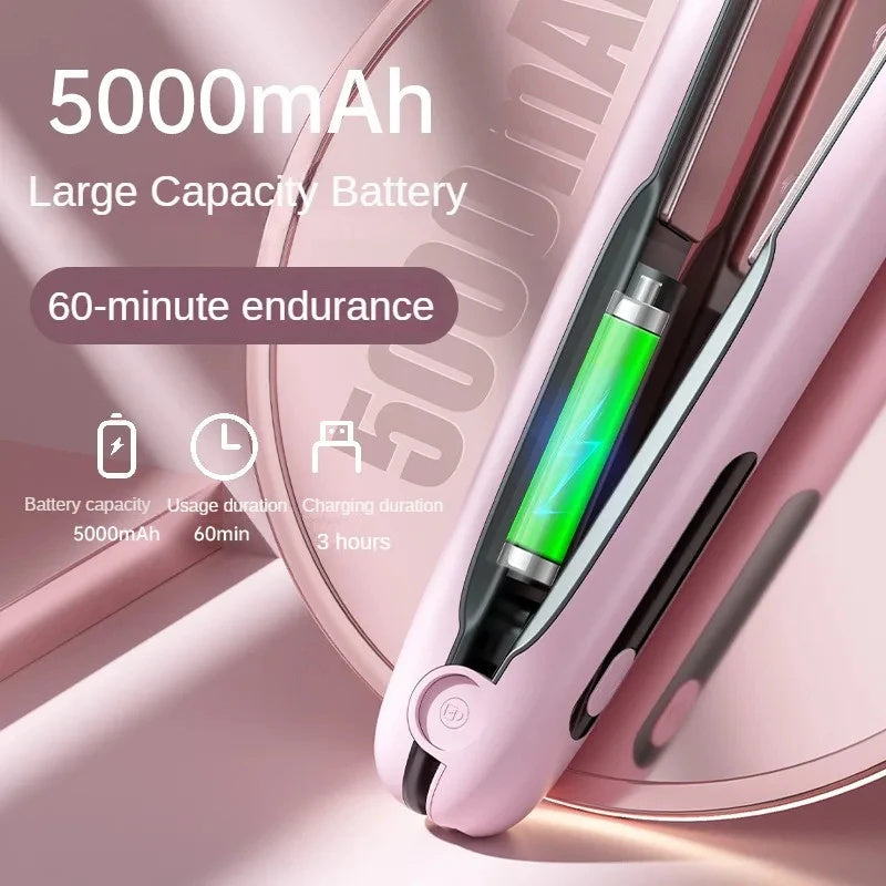 Wireless Hair Straightener Flat Iron Mini 2 IN 1 Roller USB 5000mAh