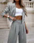 Fashion Striped Suits for Women - Casual Lapel Long Sleeve Cropped Top and Straight Pants Outfits - Swefashionstore