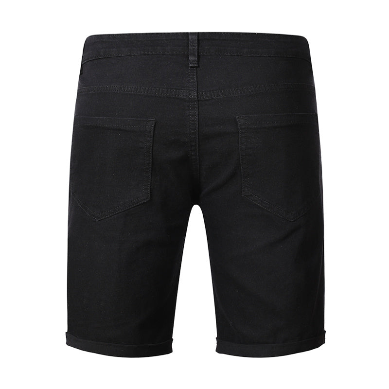 Ripped black denim straight type shorts - Swefashionstore
