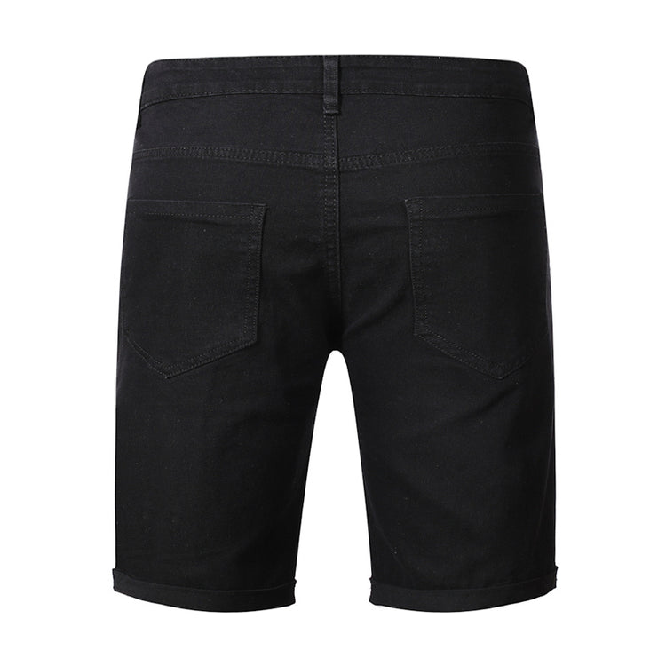 Ripped black denim straight type shorts - Swefashionstore