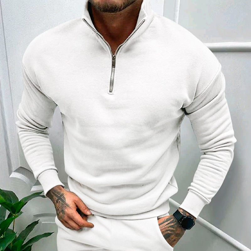 Solid Color Zipper Sweatshirt Men&