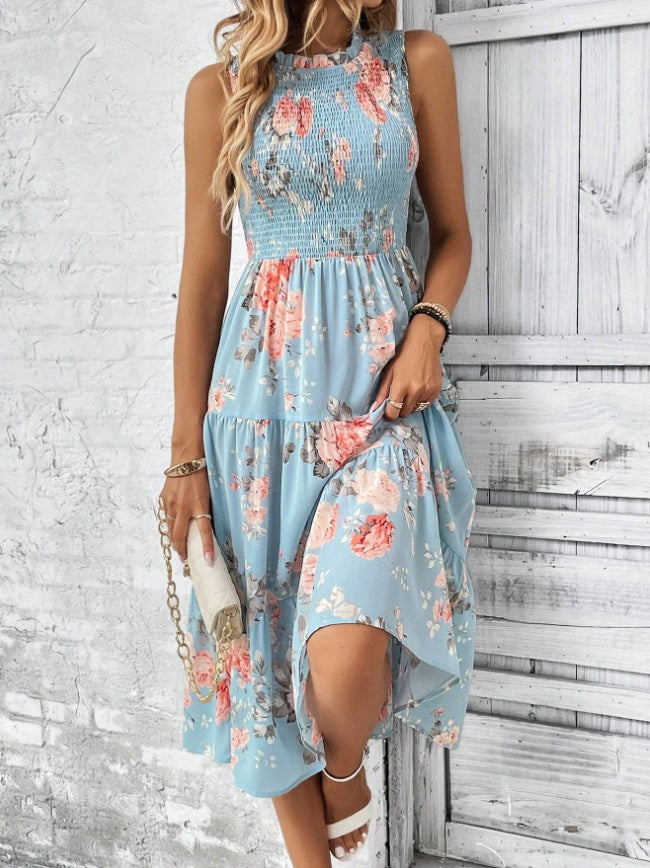 FLORAL Print Layered Hem Dress Maxi Vacation Beach OUTFIT - Swefashionstore