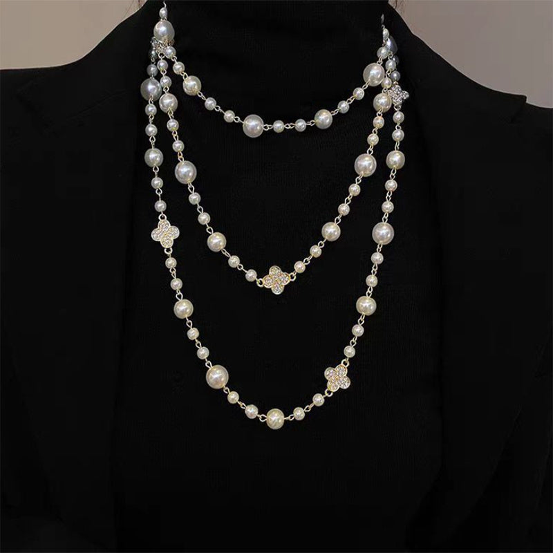Retro Multi-layer Pearls Necklace Fashion Long Sweater Chain Versatile Accessories For Women - Swefashionstore