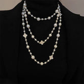 Retro Multi-layer Pearls Necklace Fashion Long Sweater Chain Versatile Accessories For Women - Swefashionstore