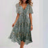 Chiffon Printed Short Sleeve Dress Summer Elegant V-neck Dresses Womens Clothing - Swefashionstore