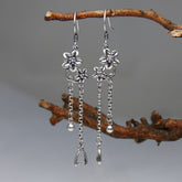 925 Sterling Silver Long Tassel Retro Craft Plum Earrings For Women - Swefashionstore