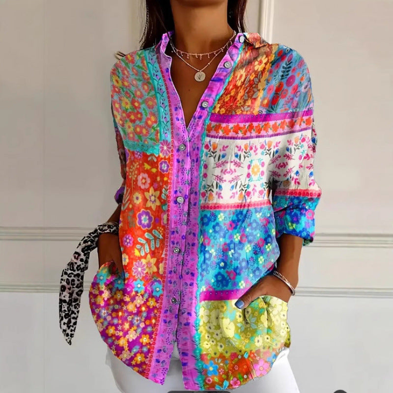 Fashion Casual Shirt Digital Printing Lapel Long Sleeve Shirt - Swefashionstore