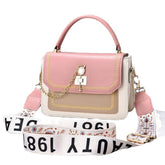 Wide Shoulder Strap Embroidery Thread Contrast Color Large Capacity Shoulder Bag - Swefashionstore