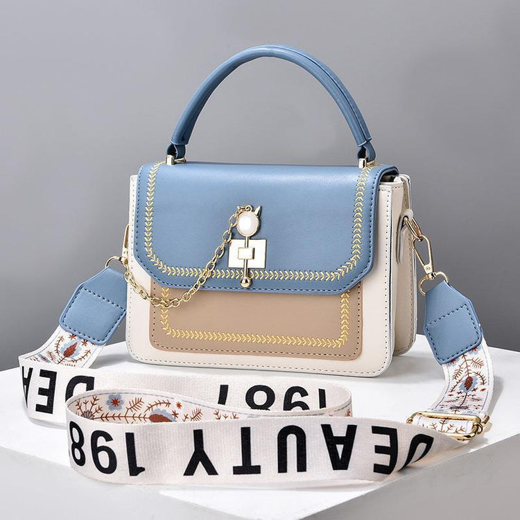 Wide Shoulder Strap Embroidery Thread Contrast Color Large Capacity Shoulder Bag - Swefashionstore