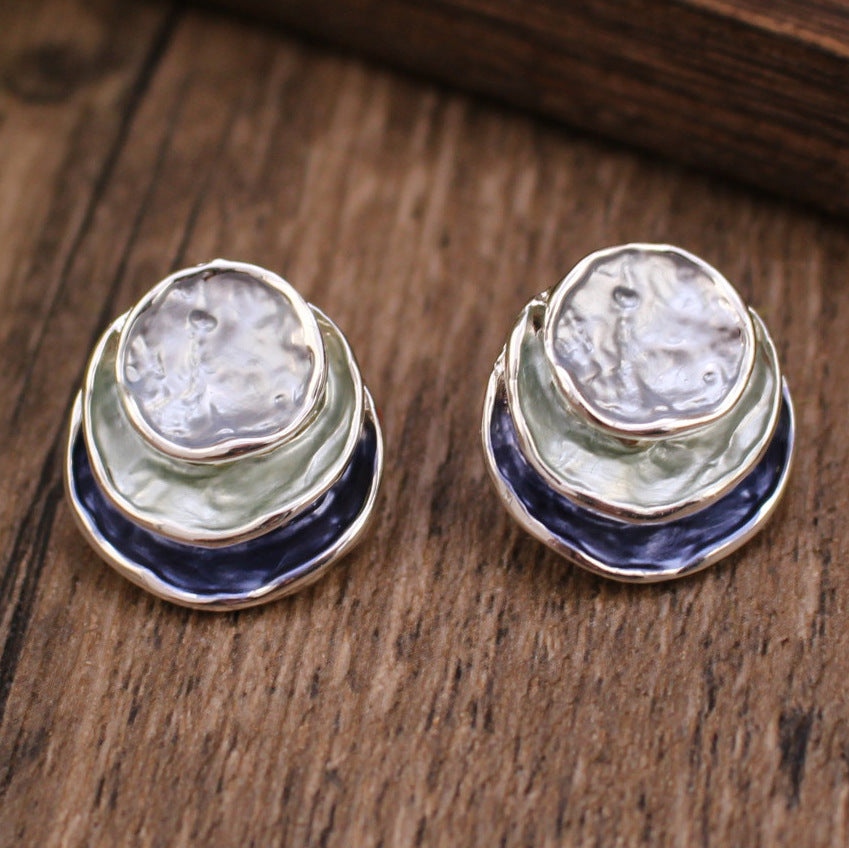 Ins Three-colored Painting Round Earrings Fashion Elegant Versatile Geometric Earrings For Women Jewelry - Swefashionstore