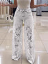 Y2K Lace Flowers Hollow Jeans Fashion High Waist Straight Wide Leg Pants Solid Color Trousers Women&