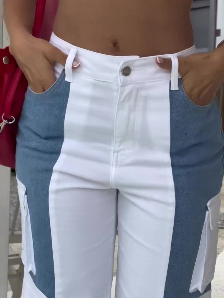 Patchwork Contrast Pocket CARGO Jeans - Swefashionstore