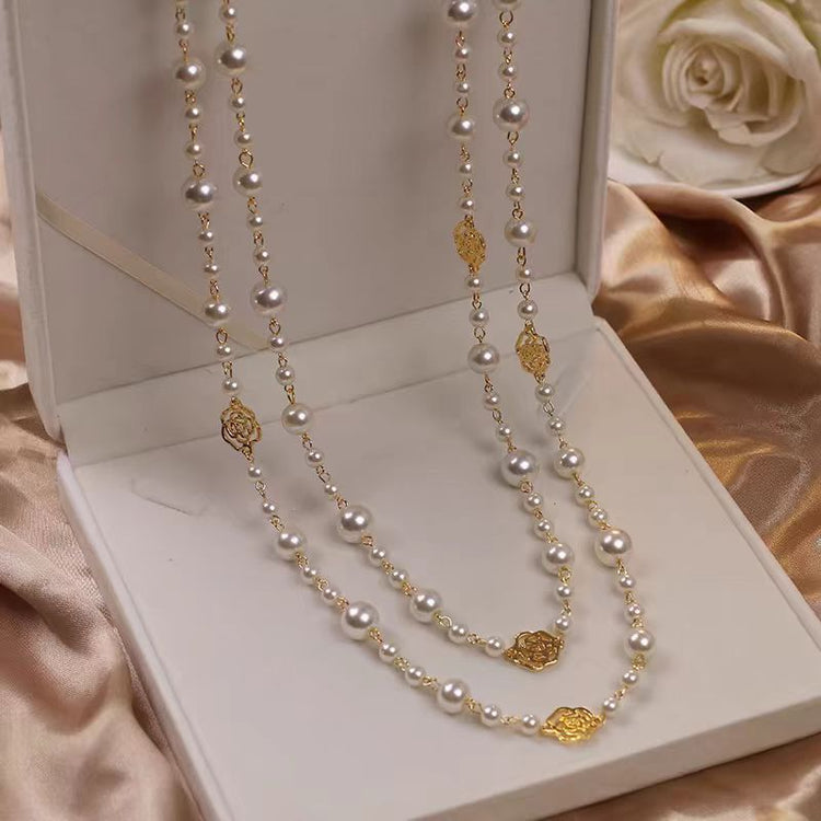 Retro Multi-layer Pearls Necklace Fashion Long Sweater Chain Versatile Accessories For Women - Swefashionstore