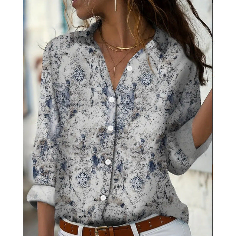 Fashion Casual Shirt Digital Printing Lapel Long Sleeve Shirt - Swefashionstore