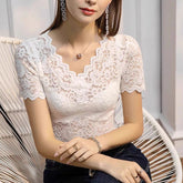 V-neck Hollow Sexy Lace Bottoming Shirt Innerwear Short Sleeve - Swefashionstore