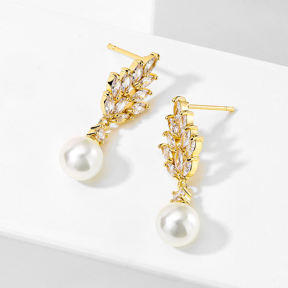 Stylish And Simple Personality Micro Inlaid Zircon Pearl Earrings - Swefashionstore