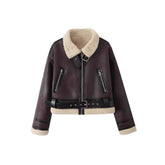 Wear Fur Integrated Lapel Thickening Warm Double-sided Casual Short Jacket Coat - Swefashionstore