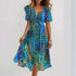 Flowers Printed V-neck Dress Summer A-line Short-sleeved Dresses For Women - Swefashionstore