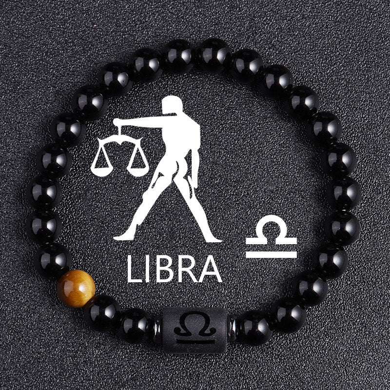 Armband aus schwarzem Glas mit Tigerauge der zwölf Sternbilder