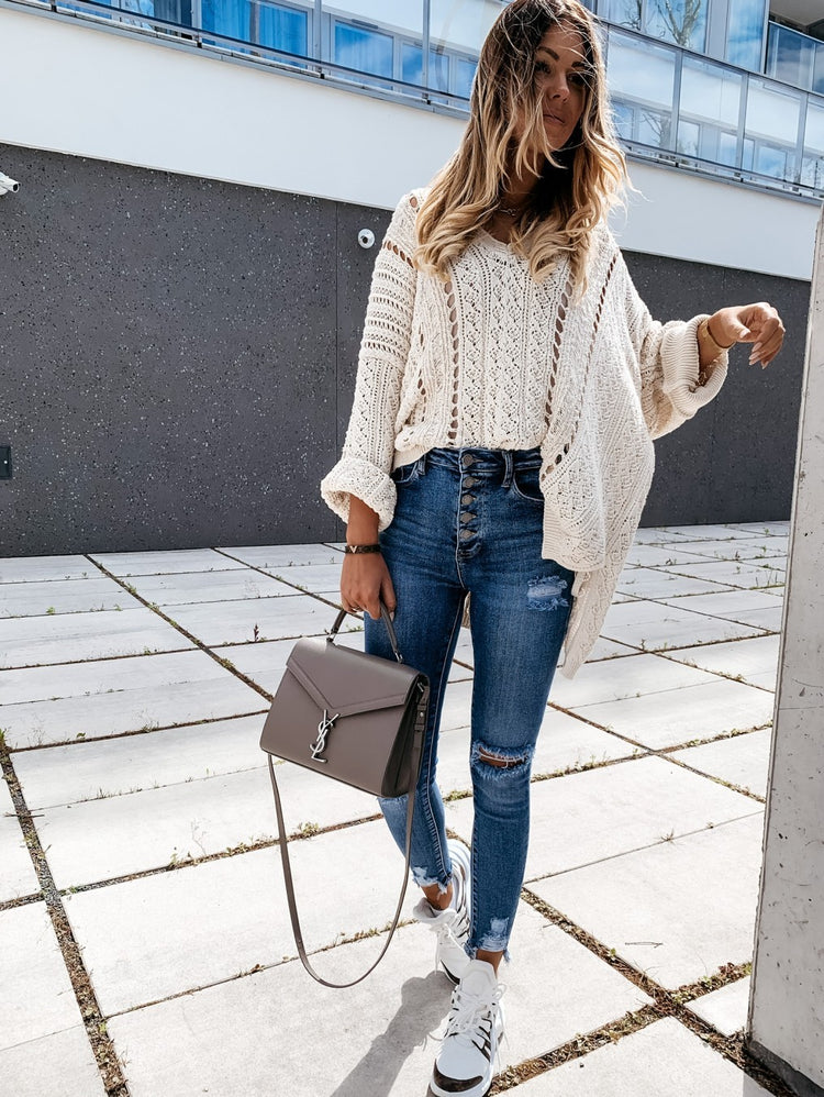 Denim Holed Washed Jeans Low-Waist Holed Hemmed Leggings - Swefashionstore